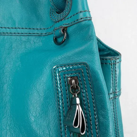BCBG MAX AZRIA Bag Large Turquoise Bucket Hobo Satchel Tote Pockets - Picture 7 of 16